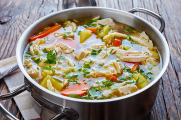 hot Chicken and vegetable hearty soup