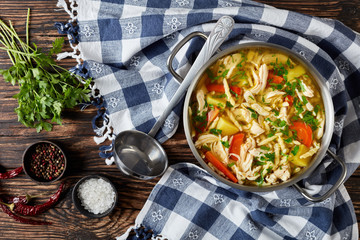 hot and spicy Chicken soup, close-up