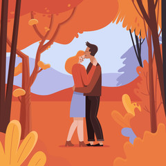 Aufkleber - Vector illustration in flat linear style - autumn greeting card