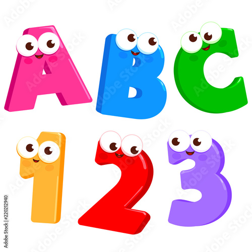 Cartoon Letters Abc And Numbers 123 With Cute And Funny Faces Stock Vector Adobe Stock