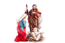 Christmas Nativity Scene With Holy Family, Isolated On White Background