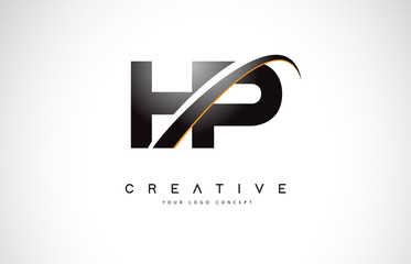 Wall Mural - HP H P Swoosh Letter Logo Design with Modern Yellow Swoosh Curved Lines.