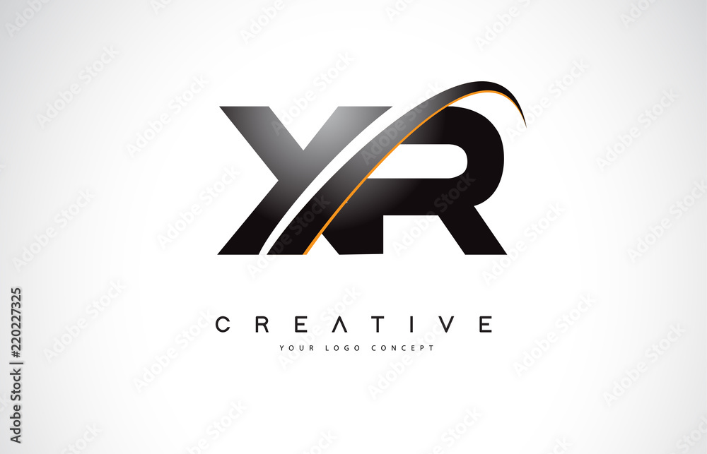 XR X R Swoosh Letter Logo Design with Modern Yellow Swoosh Curved Lines ...