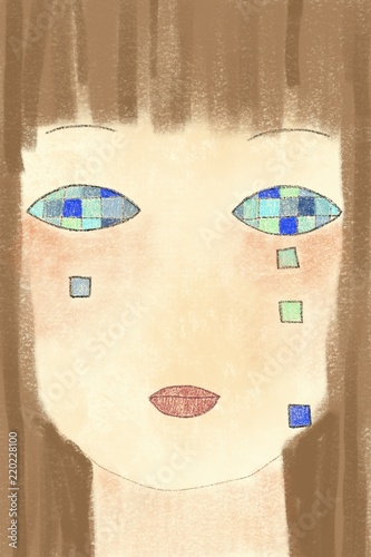 Digital Portrait Drawing Of A Girl Crying Square Shaped