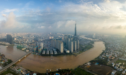 Wall Mural - aerial view of ho chi minh city skyline and skyscrapers in center of heart business at ho chi minh c