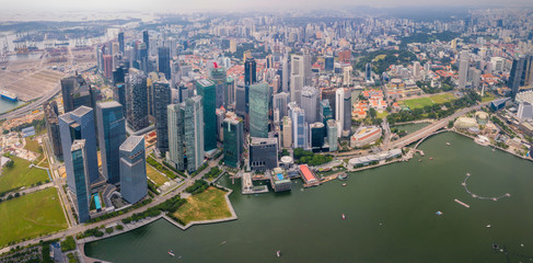 Wall Mural - Aerial view of the Singapore landmark financial business district at sunrise scene with skyscraper. Singapore downtown