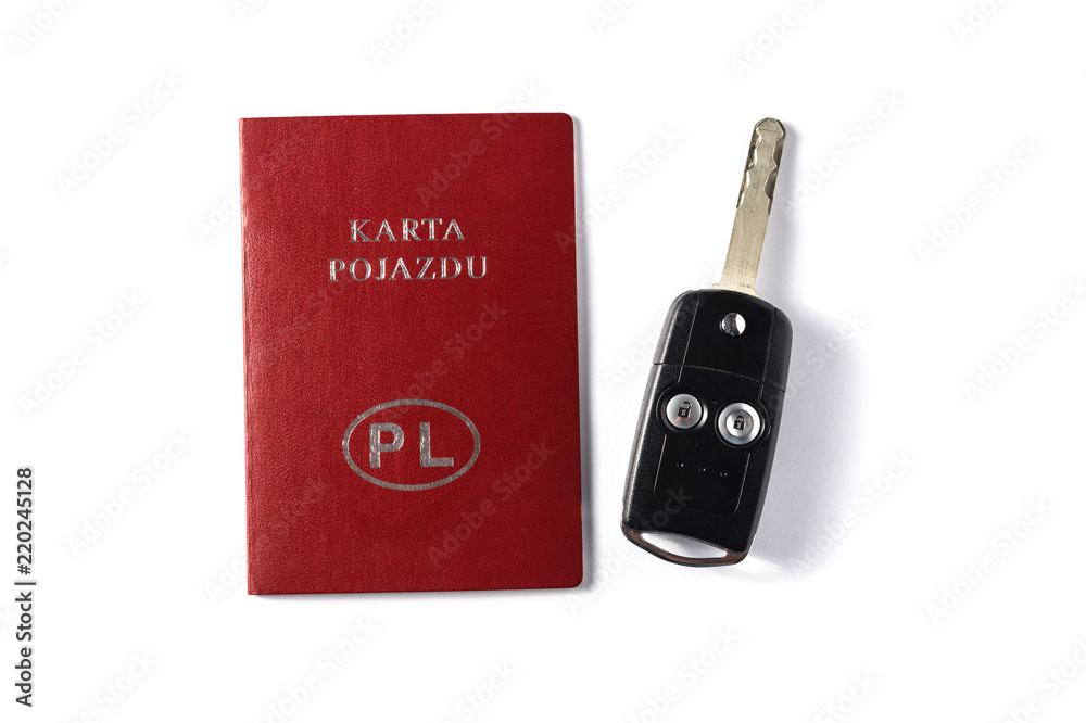 Karta pojazdu i kluczyk samochodowy. - obrazy, fototapety, plakaty 