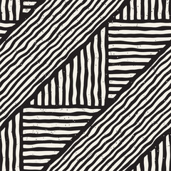 Seamless geometric doodle lines pattern in black and white. Adstract hand drawn retro texture.