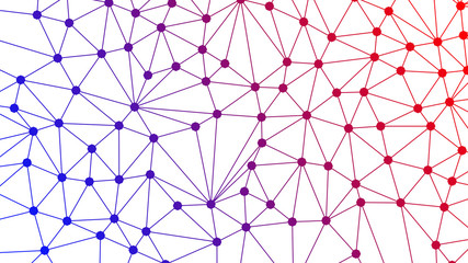 Poster - Colorful digital data and network connection triangle lines and spheres in technology concept on white background, 3d abstract illustration