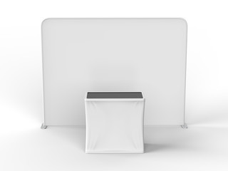 Wall Mural - straight tension fabric trade show display booth table pop up. 3d render illustration.