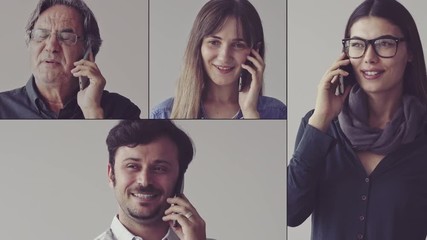 Wall Mural - people talking to mobile phone