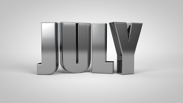 july calendar month metallic text 3d render