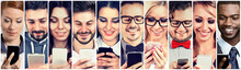 Happy People Using Mobile Smart Phone