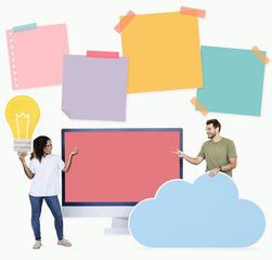 Canvas Print - People holding ideas and cloud computing icons