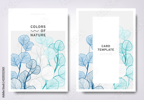 Floral greeting/invitation card template design, hand drawn leaves, minimalis...