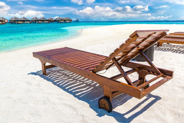 Wooden sunbed in the Maldives