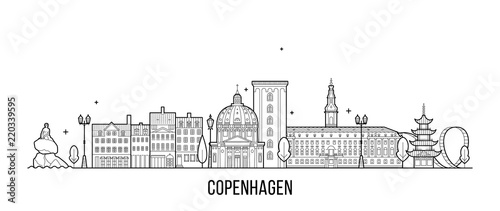 Copenhagen skyline Denmark vector city line style Wallpaper Mural