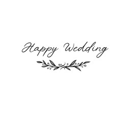 Wall Mural - Happy wedding hand lettering text. Calligraphy inscription for greeting cards, wedding invitations. Vector brush calligraphy