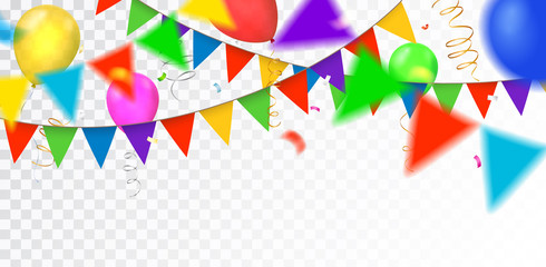 Wall Mural - vector party, celebration or anniversary border with colorful hanging garlands, streamers and balloo