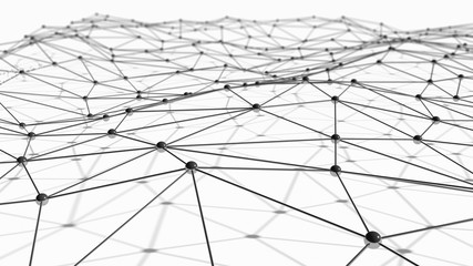 Poster - black digital data and network connection triangle lines and spheres in technology concept on white 