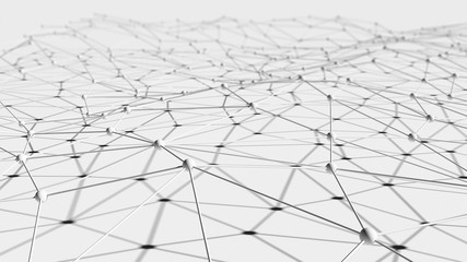 Poster - white digital data and network connection triangle lines and spheres in technology concept on white 