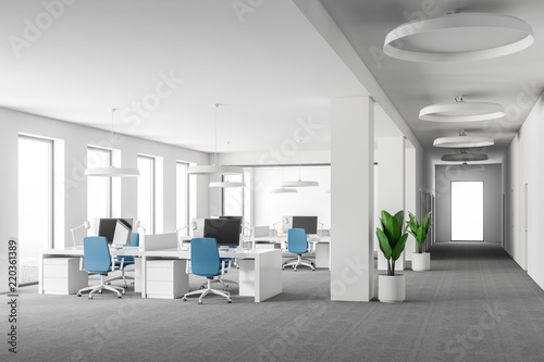 White Open Space Office Interior Blue Chairs Kaufen Sie