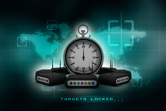 3d illustration stopwatch with modem network
