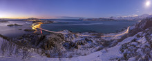Panoramic Of Bridge And Sea At Dusk, Sommaroy Island, Troms County
