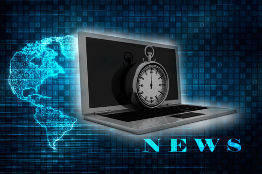 3d illustration stopwatch with laptop
