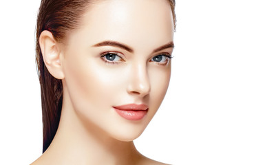 Wall Mural - beautiful woman face portrait beauty skin care concept. isolated on white