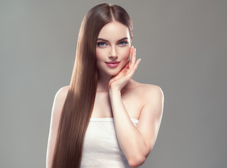 Healthy hair long smooth brunette hairstyle woman beauty