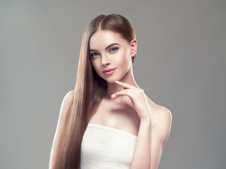 Healthy hair long smooth brunette hairstyle woman beauty