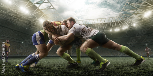 Dekoracja na wymiar  gracze-rugby-walcza-o-pilke-na-profesjonalnym-stadionie-rugby