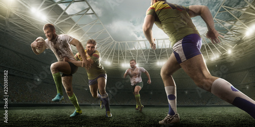 Dekoracja na wymiar  gracze-rugby-walcza-o-pilke-na-profesjonalnym-stadionie-rugby