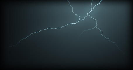 Lightning strikes on a black background with realistic reflections