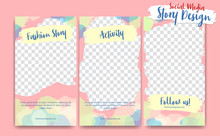 Editable social media ig story frame template. cute soft pastel colorful creative paint background