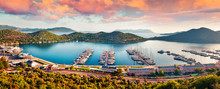 View From The Bird's Eye Of The Kas City, District Of Antalya Province Of Turkey, Asia. Colorful Spring Panorama Of Small Mediterranean Yachting And Tourist Town