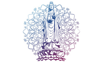 image of statue of the goddess guanine bodhisattva, the goddess of mercy vector illustration chinese guanyin flat style design