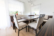 dining room modern furniture with white material and zebrano wood
