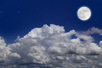 Wall Mural - romantic night. full moon over cloudscape background.