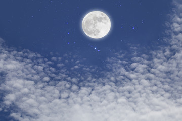 Wall Mural - romantic night. full moon over cloudscape background.