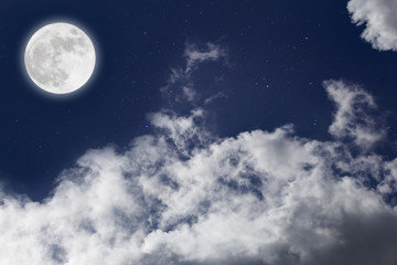 Wall Mural - romantic night. full moon over cloudscape background.