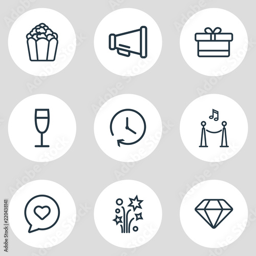 Fotografia, Obraz Vector illustration of 9 event icons line style