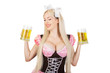 oktoberfest woman with two mugs with light beer
