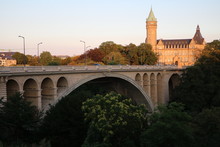 Dusk At Adolphe Bridge Over The Petrus Valley In Luxembourg, Luxembourg