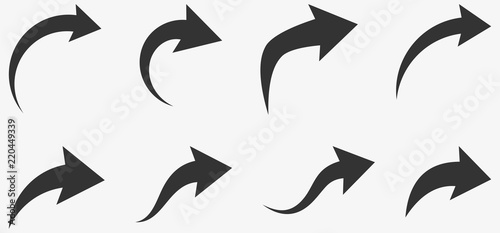 Fotomural Set of black curved arrows isolated on white.