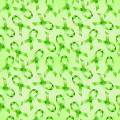 Canvas Print - Lymphoma cancer green ribbon isolated on white background. Seamless pattern.