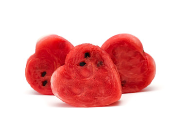 Wall Mural - Watermelon slices, hearts, watermelon ripe, juicy. On a white background.