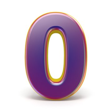 Number ZERO 0 purple font yellow outlined 3D