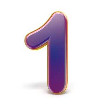 Number ONE 1 purple font yellow outlined 3D